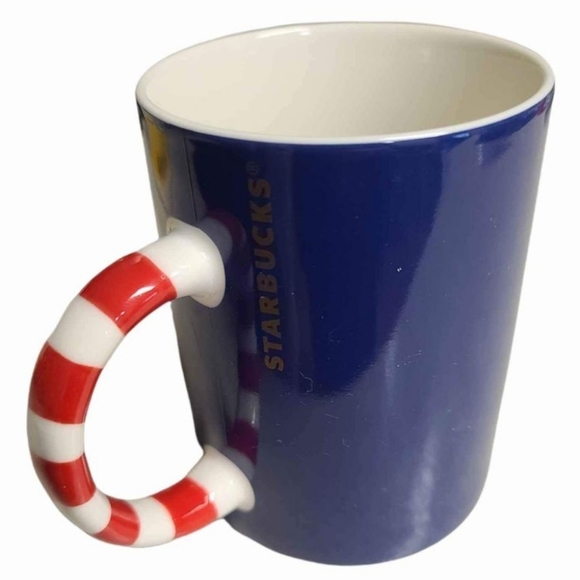 Starbucks Christmas Theme Blue Mug Candy Cane Handle 2018 Tree w/Ornamen… - Picture 2 of 3